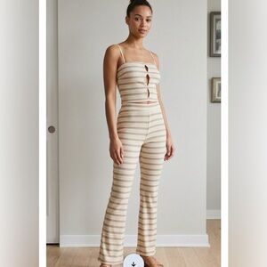 Little Mountain Striped Beige Lounge Pants and bando top